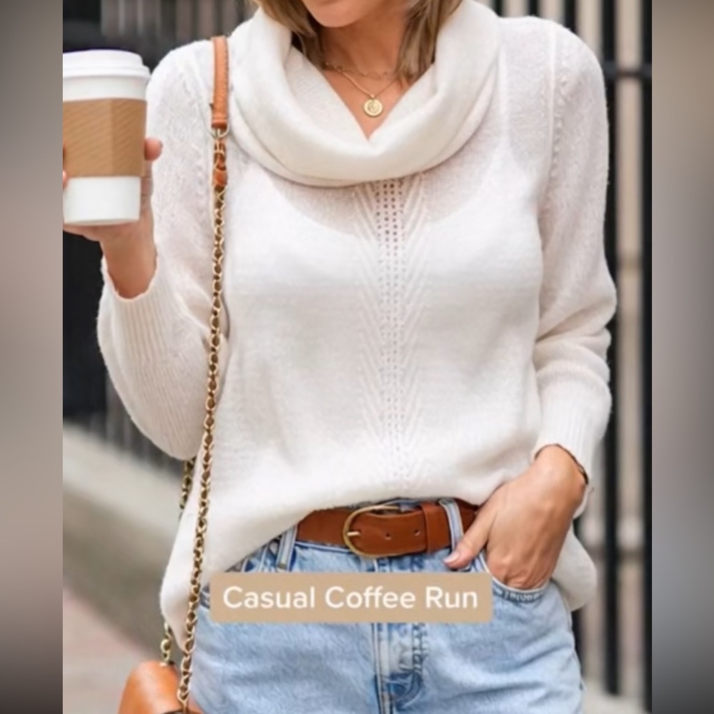 Lightweight Cream Women's Cowl neck Sweater